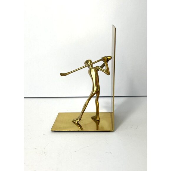 Mid Century Modern Minimal Gold Brass Golfer Golf Player Bookend Made in Korea - Picture 5 of 7